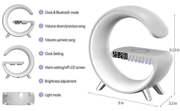 G63 Rgb Light Bluetooth Speaker With 10w Wireless Charging 4 In 1 Led Atmosphere Rgb Night Light Alarm Clock Desk Lamp