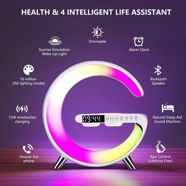 G63 Rgb Light Bluetooth Speaker With 10w Wireless Charging 4 In 1 Led Atmosphere Rgb Night Light Alarm Clock Desk Lamp